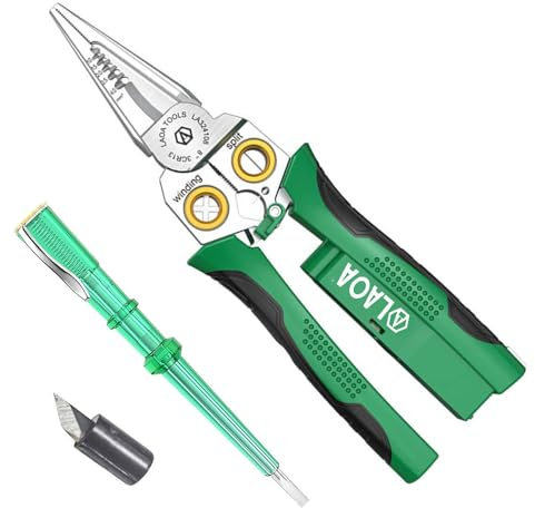LAOA Wire Stripper with Electricity Measurement Function,8-in-1 Wire Stripping Pliers for Cutting and Pulling Wires, Cable Scissors for Scraping and Pressing Wires,with Voltage Test (LA324108)