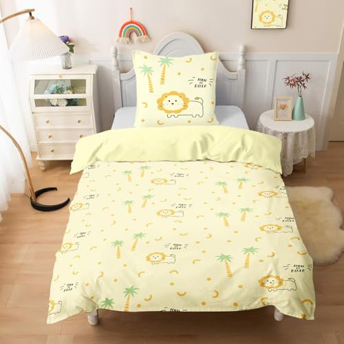 INTOMENG Mädchen Bettwäsche Kinder Set Bringen Sie Einen Kissenbezug 3D Ultrafeine Faser Deckenbezug (Löwe01, 135x200cm+80x80cm)