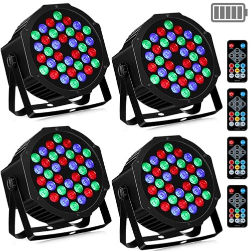 LaluceNatz Stage Lights Battery Operated: 36 LEDs RGB Rechargeable Par Lights 4 Pack Sound Activated Auto Play by Remote Control DMX Control Uplights for Event Wedding Church Music DJ Gig