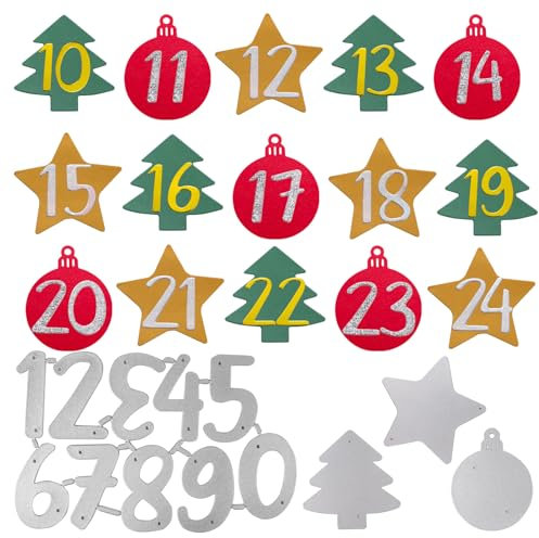 13 Stück Zahlen Stanzschablone Weihnachtskugeln Sterne Weihnachtsbaum Weihnachten Metall Prägeschablone Stanzformen Schablonen für Neujahr Deko Handwerk DIY Cutting Dekoration