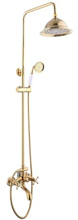 Gold Duschsystem Regendusche Duscharmatur Duschset mit Kopfbrause Handbrause,Duschset ohne Armatur, chrom Duschstangeset Duschsäuleset