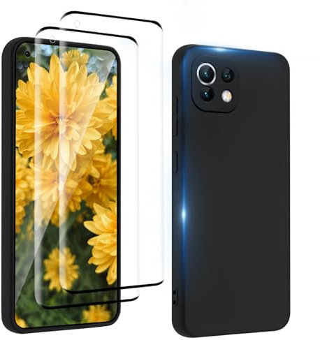 Bodyguard Schutzfolie für Panzerglas für Xiaomi mi 11, 1 Hülle+2 Stück Panzerfolie, TPU Schwarz Handyhülle, 9H Härte, Bläschenfrei, 3D vollständige Abdeckung, 0,33mm HD Xiaomi mi 11 Displayschutzfolie