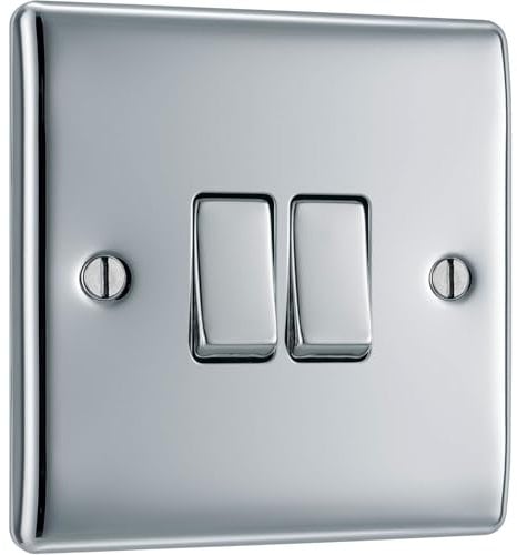 AMK® BG Metal Chrome 10AX Plate Switch 2 Way 2 Gang Controls Two Lights All Fixings Included