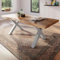 trelevo Esszimmertisch 200x100 cm, Akazienholz massiv, Tischplatte naturfarben, echte Baumkante, X-Gestell Silber, Baumkantentisch