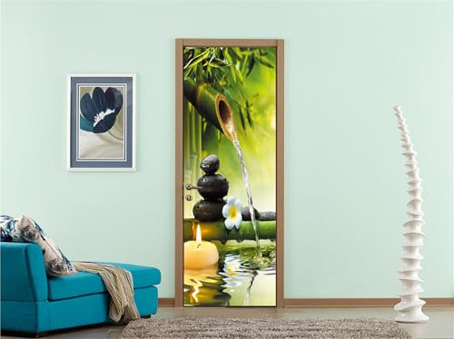 FLFK Paysage de Bambou Vert Autocollant Porte Affiche 3D pour Cuisine Chambre Salle de Bain Auto-adhésif Amovible Murale Décoration 85X215cm