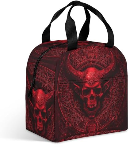 Lunch Bag Lnsulated Lunch Box Lunch Containers Demon Skull And Horns Printed Reusable Lunch Tote Bags for Women And Men Work, Travel, Outdoor