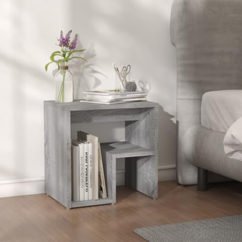 Myheimly Nachttisch mit Stauraum Nachtschrank Nachtkonsole Nachtkommode Schlafzimmer Schrank Kommode 40x30x40cm Holzwerkstoff Grau Sonoma,1 pz