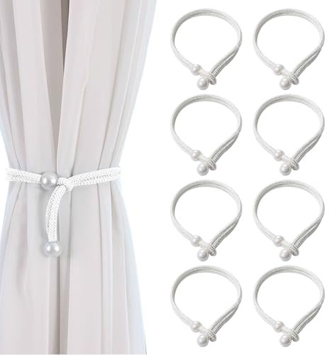 8 Pièces Beige Tressées Embrasse Rideau, Attache Rideau Corde avec Perles, Réglable Rope Tie Backs for Curtains, Tressées Rideau Corde Cravate Ceinture pour Salon, Chambre, Café, Maison, Bureau