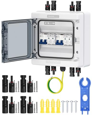 DIHOOL DC überspannungsschutz PV Anlage 2 Strings Solar Anschlusskasten für 2 * 600W Solarmodule Balkonkraftwerk, DC Trennschalter 40A 1000V