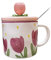 Hitzebeständiger Becher Kreative Retro-Tasse mit Deckel und Löffel, hochwertiges Geschenk for Studenten, Tulpen-Paar-Kaffeetasse, Büro-Nachmittagstee-Tasse Becher