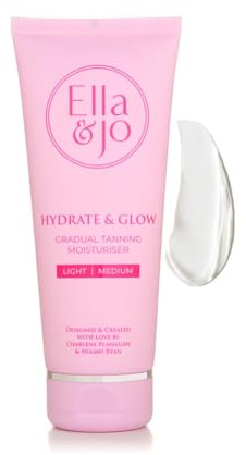 Ella & Jo Hydrate & Glow Gradual Tanning Moisturiser - Light | Medium, Buildable Fake Tan with Hyaluronic Acid, Squalane & Vitamin E, No Transfer Formula, 200ml,