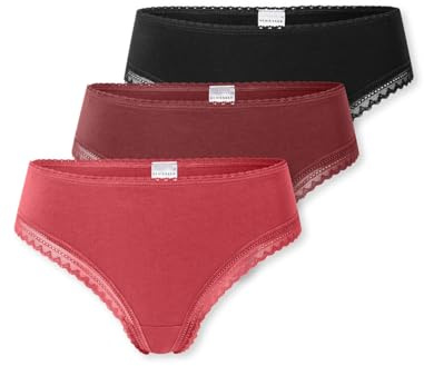 SCHIESSER Damen Tanga String im 3er Pack - Größe 36 Schwarz - Atmungsaktive Baumwolltangas mit Spitzenbändern am Bund - Elastisches Single-Jersey - Bequeme Unterwäsche mit komfortablem Sitz