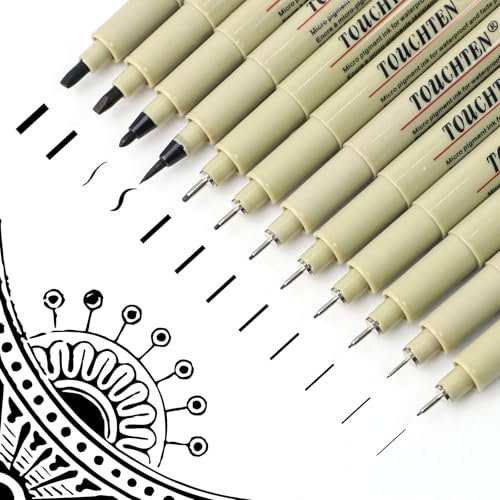 12Stks Schwarze Tinte Fineliner Stifte Set, 0.15-3mm Technisches Zeichnen Micro Stifte Ohne Auslaufen, wasserfeste Künstler Feine Zeichenstifte, Feine Spitze Stifte für Skizzen Illustrationen Comics
