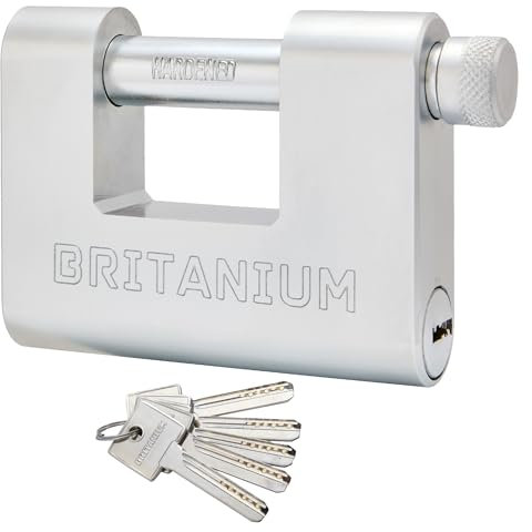 Britanium® BRB80 Serrure de conteneur robuste avec 5 clés – Anse résistante aux coupures de 13 mm, corps chromé résistant aux intempéries | Cadenas haute sécurité pour conteneur, garage, abri de