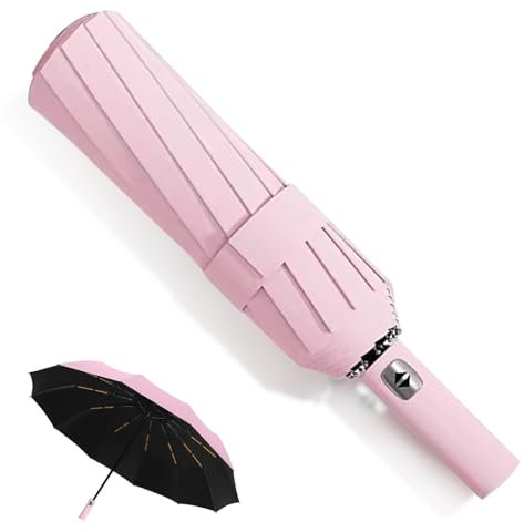 MPXEAVG Grand Parapluie, Parapluie Pliant Solide à 60 Baleines, Parapluie Automatique, Ouverture et Fermeture Automatiques (Rose)