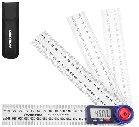 WORKPRO Goniometro Digitale 200 mm 2-in-1 con Righello in Acciaio Inossidabile, Misura Angolo 360° con Schermo LCD, Strumento di Precisione per Falegnameria, Taglio e Fai-da-te