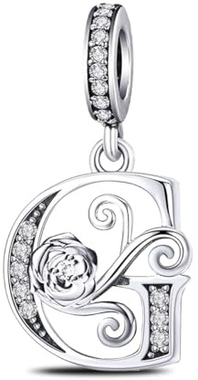 Aurevella Rosa Lettera Charm Ciondoli, S925 Argento Sterling Ciondolo, Compatibile con Europeo Braccialetti e Delle Collane,Regali di Gioielleria da Donna