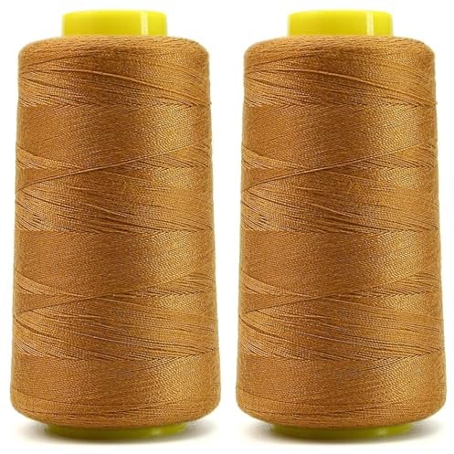 2 rocchetti di filo Jean per macchina da cucire, 20s/2, resistenti, spessi, per jeans, borse, scarpe, pelle, tela, nylon, cucito a mano, 100% poliestere, colore oro