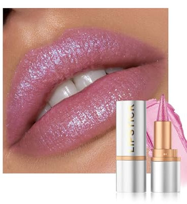 Crayon a Levre Pailleté, Rose Nourishing Rouge à Lèvres Longue Tenue, Effet Paillettes Métalliques, Waterproof Lip Liner & Lipstick 2-in-1, Rouge a Levre Sans Transfert Très Pigmenté pour Femme-04