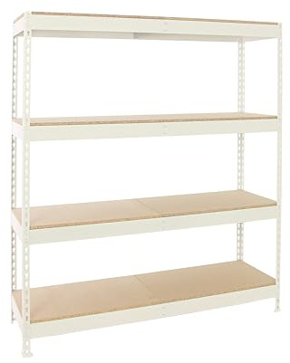 PROREGAL Schwerlastregal Big Wood YETI Four | HxBxT 200x150x75cm | Fachlast 400kg | Weiß Standregal Werkstattregal Lagerregal Kellerregal