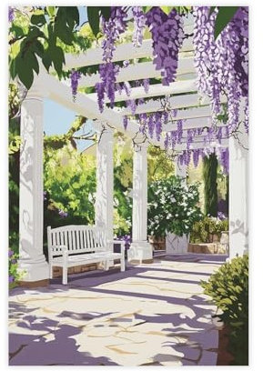 UTGN White Pergola And Wisteria Vines Botanical Garden Canvas Poster Bedroom Decor Landscape Decor Gift 16x24inch(40x60cm)