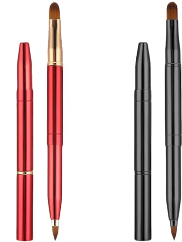 Lip Brush for Lipstick - ShiningUU 2pcs Lip Brushes Set, Double Ended Retractable Lipstick Wands with Cap, Reusable Lip Applicators for Lips Gloss & Eyeshadow (Black + Red)