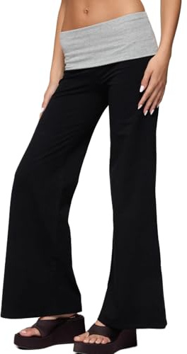 Nicoxijia Women's Flare Leggings Fold Over Yoga Pants Flared Leggings Bell Bottom Y2K Low Rise Wide Leg Lounge Sweatpants