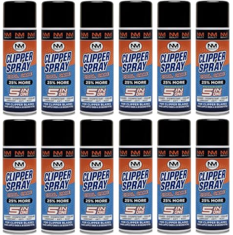 Clipper Spray Cool Care 5 IN ONE For Clipper Blades by NM Beauty (Cleaner/Disinfectant/Coolant/Lubricant/Anti-Dust) 500g Full Box- (Pack of 12)