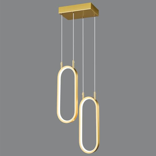 SHJNGMY Moderne Dimmbare Küche Pendelleuchten Gold LED Hängelampe 2 Ringe Oval Kronleuchter Anhänger Beleuchtung für Küche Insel Schlafzimmer Wohnzimmer Esszimmer