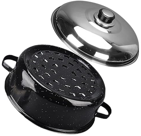 HEALLILY Pentola per patate dolci arrostite in ghisa con manici binaurali, resistente alle alte temperature, per una distribuzione uniforme del calore e una cottura sicura, coperchio in acciaio inox