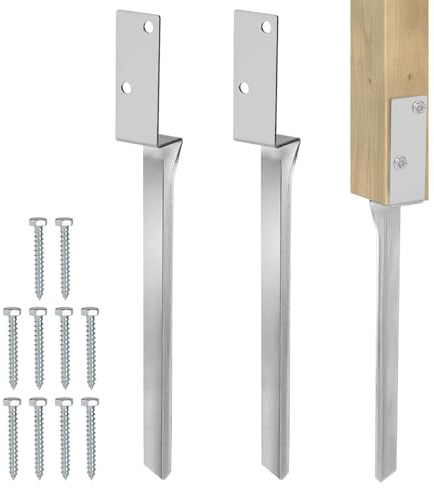 DBREAKS 2er Einschlaghülse Schaukel Pfostenträger 4 x 50 cm Bodenhülse | L-Form Einschlagbodenhülse aus Feuerverzinkt Stahl, Erdanker für Schaukel, Pfostenanker Bodenanker für Holzpfosten