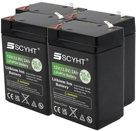 SSCYHT Batterie Lithium 12 V 2 Ah Batterie LiFePO4 6 V 4 Ah Batteries Petites Voitures 12 V Batteries Rechargeables pour éclairage Secours avec BMS pour Moteurs Moins 25 W,12v2ah 4pack