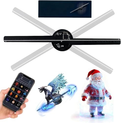 Ventilador de Holograma 3D, Proyector de Holograma 3D WiFi de 16,5, Pantalla Holográfica LED con 224 Perlas de Luz LEDb