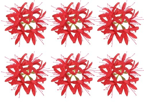 M METERXITY Artificial Flower Heads (5 Inch, Red) 6 PCS - Spider Lily Silk Fake Flowers & Faux Floral Bulk, Apply to DIY Crafts/Wedding/Party/Decor/Home