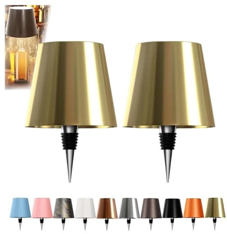 JORCEDI Wireless Bottle Lamp - Rechargeable Bottle Lights USB Rechargeable Bottle Lamp Kit, LED Bottle Lamp Wine Bottle Lamp Touch Dimmable Lamp for Bottle (2pcs Golden,3 Color)
