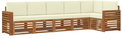 vidaXL Sofagarnituren 6 pcs Natur und Creme Massivholz Akazie, Garten, modernes Outdoor-Sofa, L-förmige Lounge, Terrasse, langlebiger Komfort fürs Patio