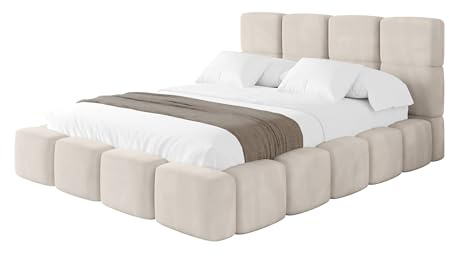 ALTDECOR Polsterbett mit Bettkasten und Lattenrost, Bett mit Matratze H3/H4, Kopfteil, Boxbett, Doppelbett mit Stauraum - NATA 200x200 Beige