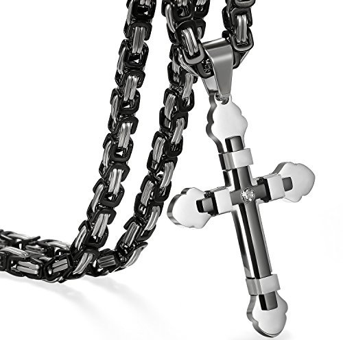 Cupimatch Kreuz Kette Herren Halskette Panzerkette Männer Anhänger Man Edelstahl Hals Schmuck 65cm für Jungen, Schwarz