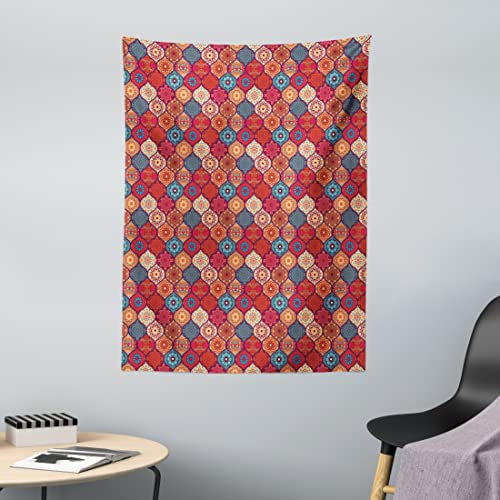 ABAKUHAUS marokkanisch Wandteppich, Oriental Wellig Natur aus Weiches Mikrofaser Stoff Waschbar ohne Verblassen Digitaldruck, 110 x 150 cm, Rot Türkis