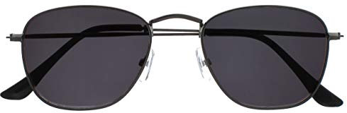OPULIZE Sky Sonnen Leser Brille Dünner Rand Metallfassung In Klassischer Form Kratzfest Getönte Linse UV400-Schutz Metallgrau Schwarze Spitzen Herren Damen S95-7 +2.00