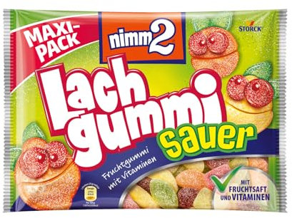nimm2 Lachgummi Sauer – 1 x 376g Maxi Pack – Saure Fruchtgummis mit Fruchtsaft und Vitaminen