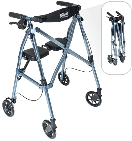 Stander Space Saver Rollator, Lightweight Folding Rolling Walker with Seat for Seniors & Adults, 4-Wheel Mobility Aid with 6-inch Wheels, Locking Brakes & Padded Seat with Backrest, Cobalt Blue