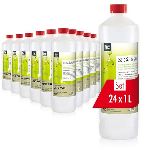 Höfer Chemie 24x 1 L Essigsäure 60% - optimaler Reiniger und Entkalker - Premium Qualität Made in Germany