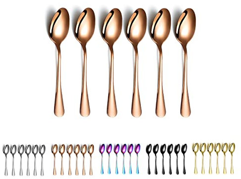 Cuchara de café de oro rosa,Kyraton cuchara de café de acero inoxidable,cuchara de oro rosa chapada en titanio,cuchara de postre,cuchara de helado,cuchara de té,juego de 6 piezas