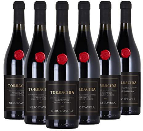 TORRE RRACINA Nero d'Avola Sicilia, Rotwein, Hervorragender Wein für gebratenes und gegrilltes Fleisch, Wild und Hartkäse, 6 x 750 ml, Made in Italy, 13,5% Vol