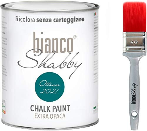 CHALK PAINT Ottanio 2021 & Pinsel – Shabby Chic Vintage Extra Opace (1 Liter) + Professioneller Pinsel (40 mm)