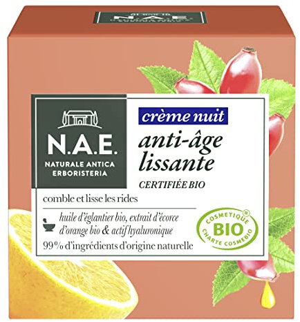 N.A.E. Crema viso da notte antirughe - certificata biologica - Olio di rosa canina ed estratto di corteccia d'arancia - 98% ingredienti naturali - cura del viso biologica -