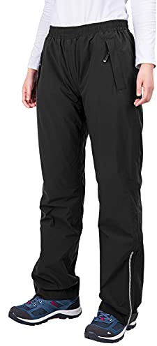 33,000ft Women's Rain Pants, Lightweight Waterproof Rain Over Pants, Windproof Hiking Pants for Outdoor, Fishing, Rainy Day Black