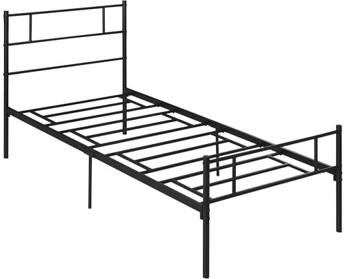 HOMCOM Single Metal Bed Frame Solid Bedstead Base with Headboard and Footboard, Metal Slat Support and Underbed Storage Space, Bedroom Furniture, Black