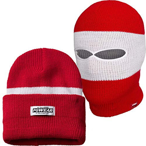 PG Wear Mütze und Sturmhaube Troublemaker 2 in 1 rot weiß Streifen, Einheitsgröße